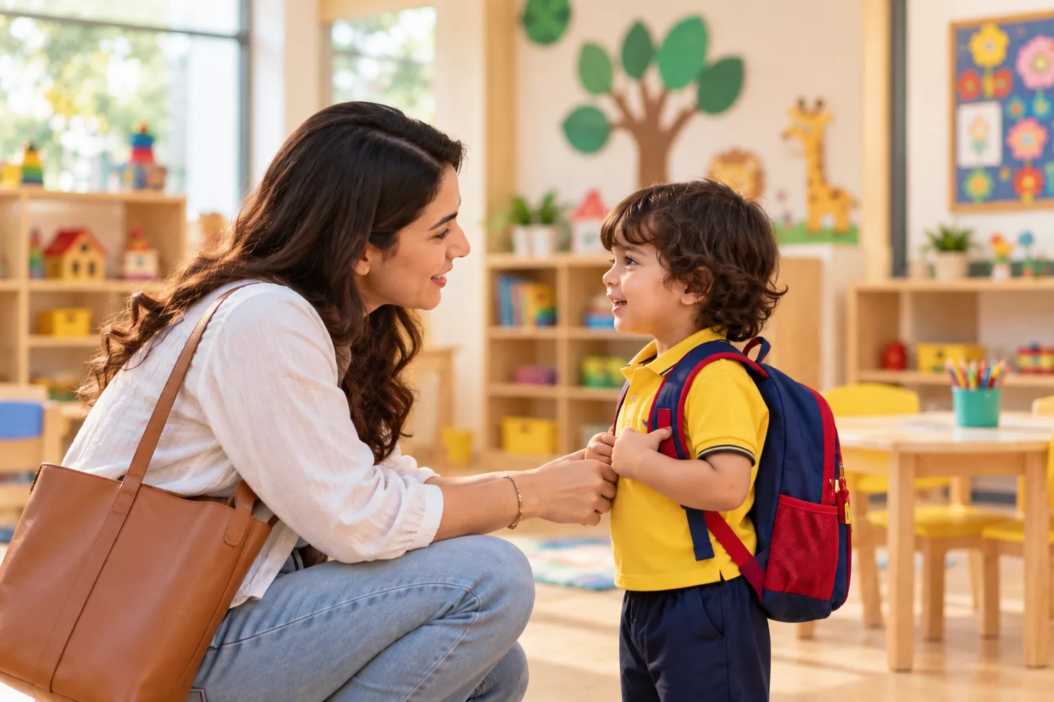 Parent preparing child for nursery readiness